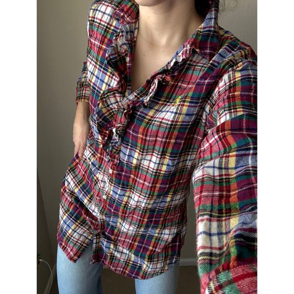Ralph Lauren Christmas plaid ruffle button down nightgown nightie tunic preppy - Picture 1 of 7
